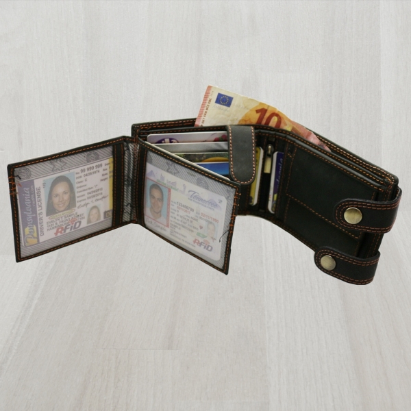 flevado Herrengeldbörse Echt Leder RFID Schutz Querformat